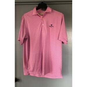 Donald Ross Large Pink Blue Striped  Polo/Golf Shirt Delray Dunes Logo